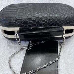 Harvé Benard black snake-effect hard case/clutch with metal frame and chain NWT